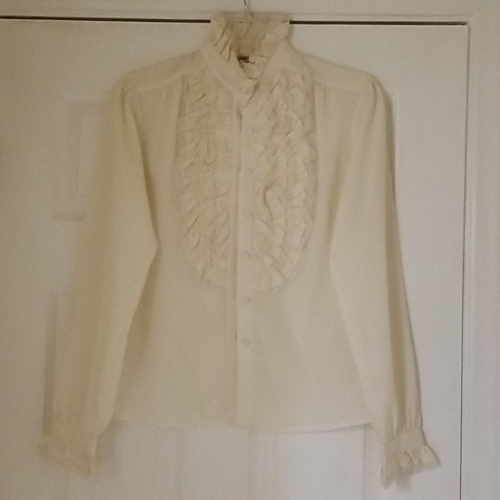 Cream Ruffle Front Blouse